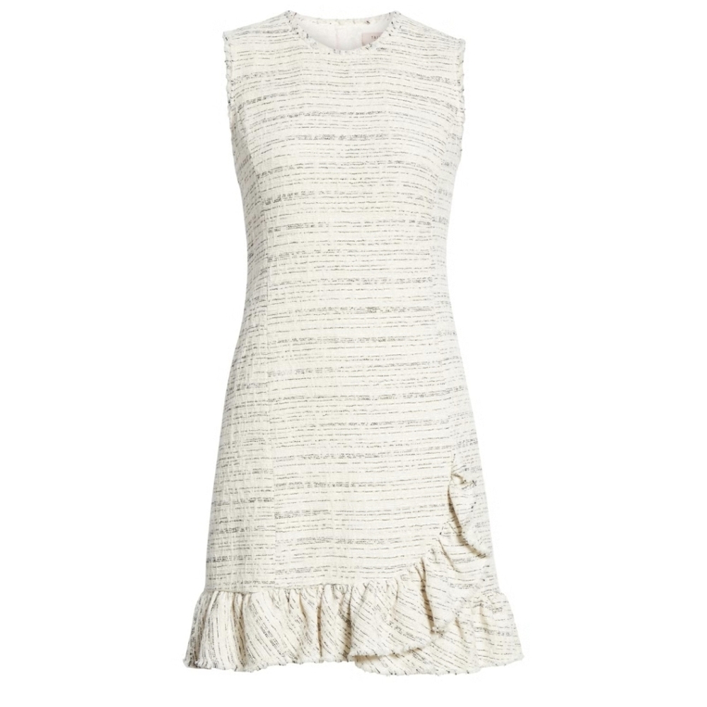 Rebecca Taylor Tailored Tweed Flounce Mini Dress, Size 4, Snow Comb, Like New
